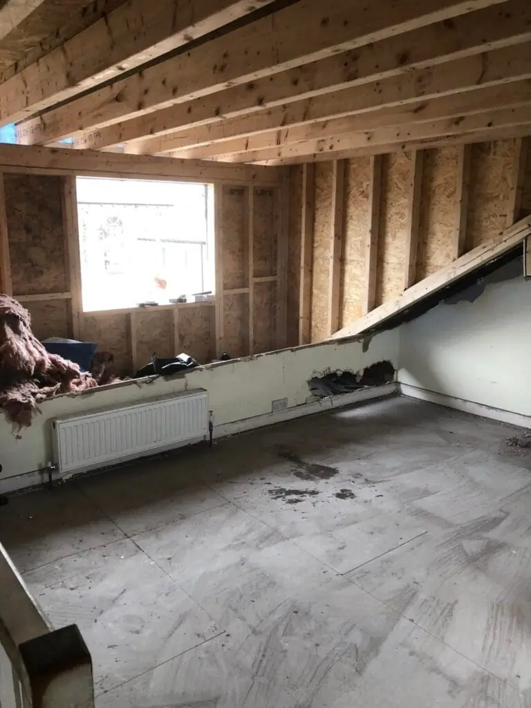 Loft conversion framing stage interior