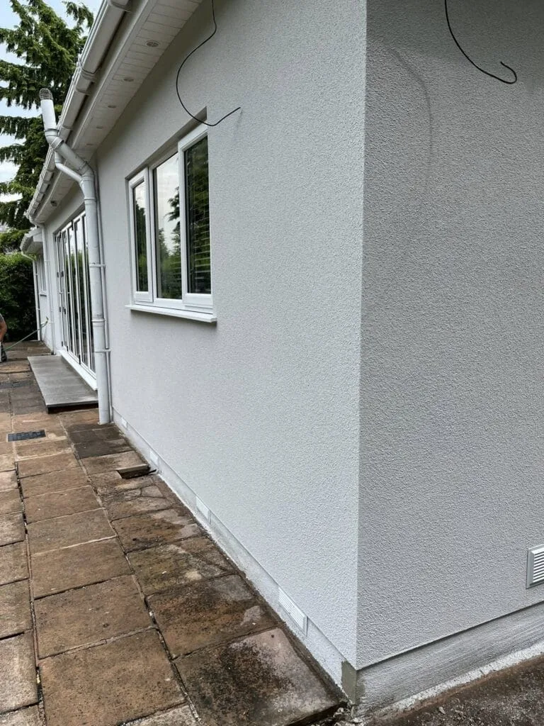 White silicone render finished rear elevation